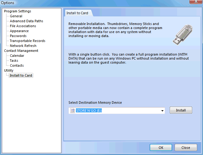 Install To Card from program options